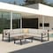 Armen Living Nofi Outdoor Patio Sectional Set in Charcoal Finish with Taupe Cushions and Teak Wood SETODNOSEBE - alternate 8